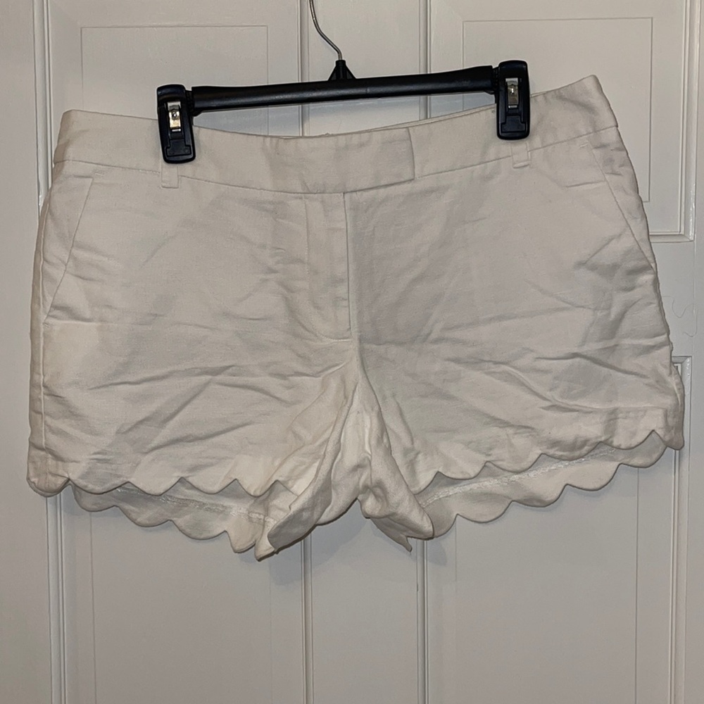 J. Crew White Linen Scalloped Chino Shorts